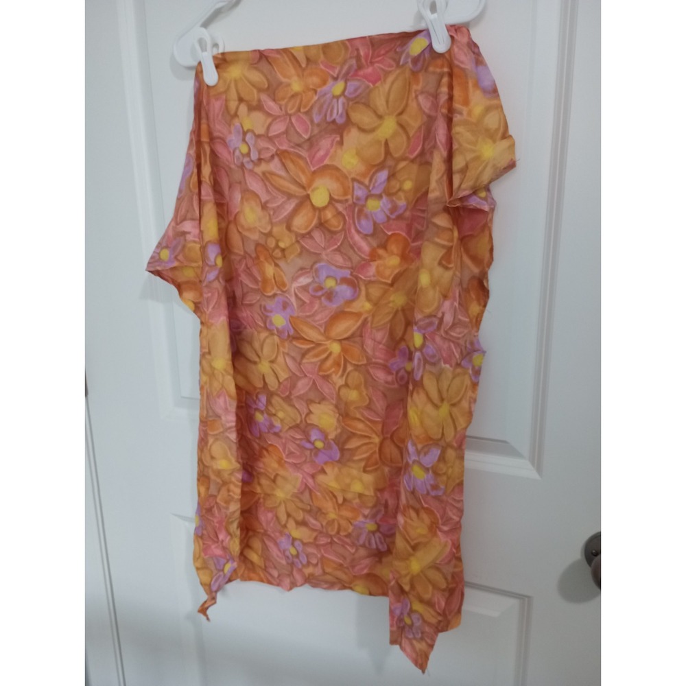 Sheer Floral Square Scarf 30" x 30" Watercolor Print Lightweight Chiffon